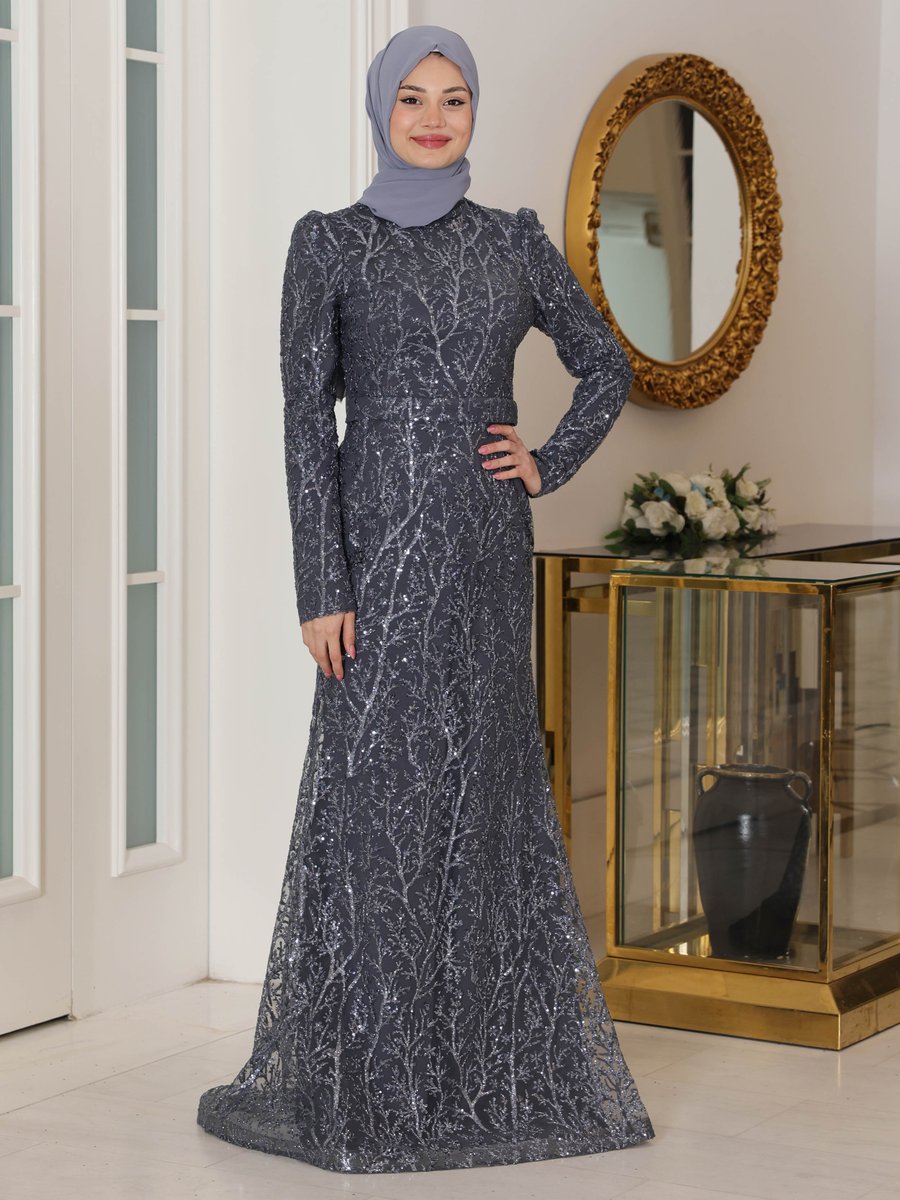 Azra Design Antrasit Tuana Abiye Elbise