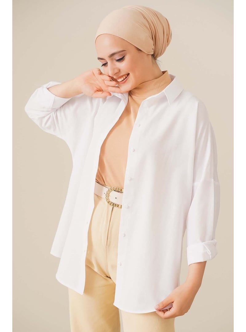 Bigdart Beyaz Oversize Basic Gömlek
