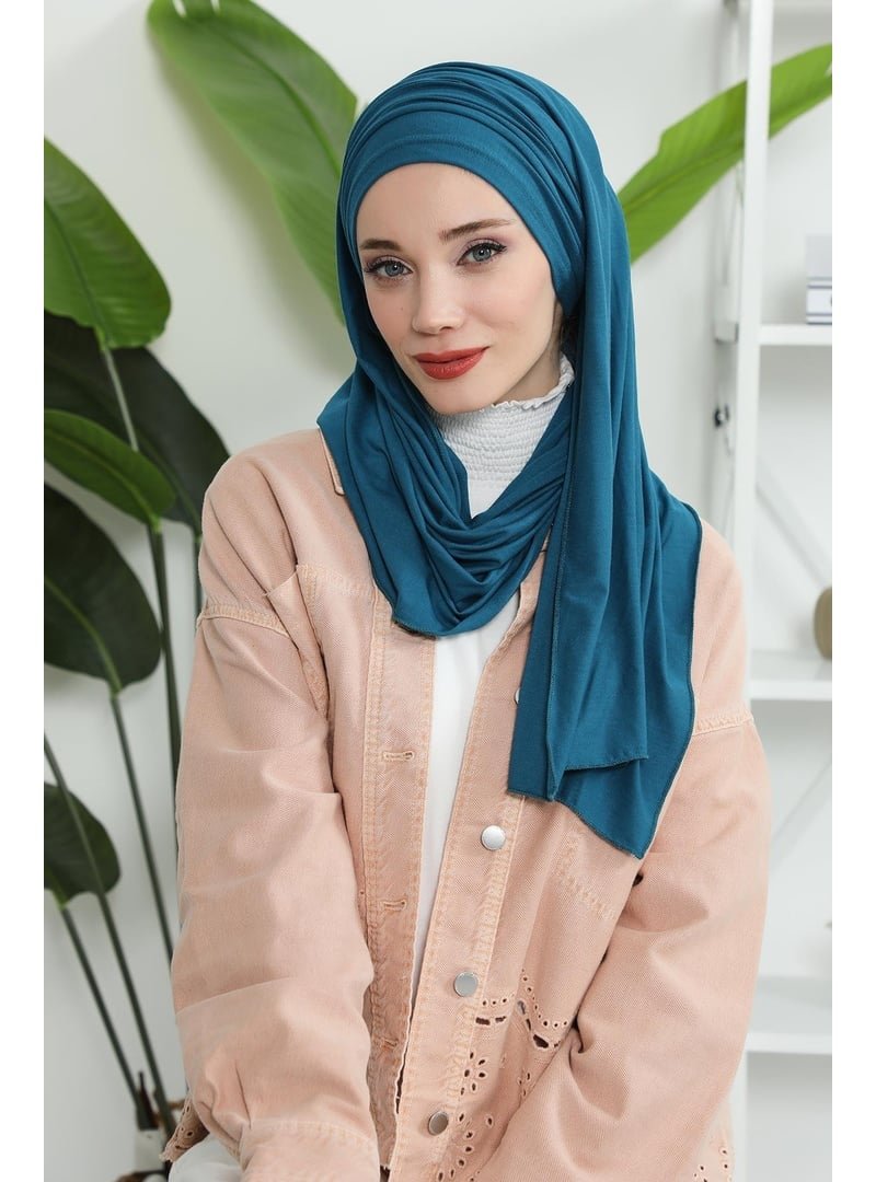 Aisha`s Design Petrol Büzgülü Penye Boneli Şal,bt