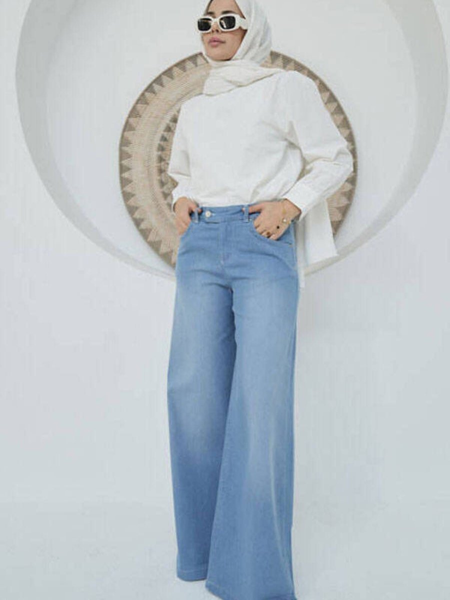 Neways Denim Bol Paça Pantolon Açık Mavi