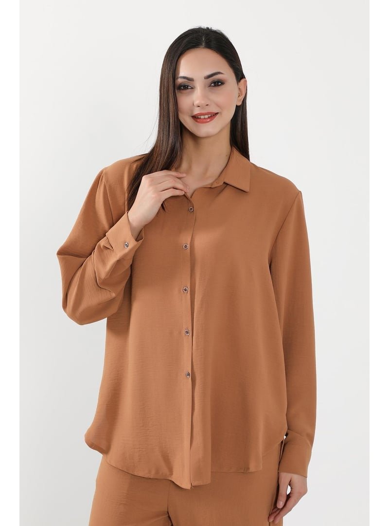 Aisha`s Design Camel Salaş Ve Şık Rahat Kesim Uzun Kollu Aerobin Gömlek,gm