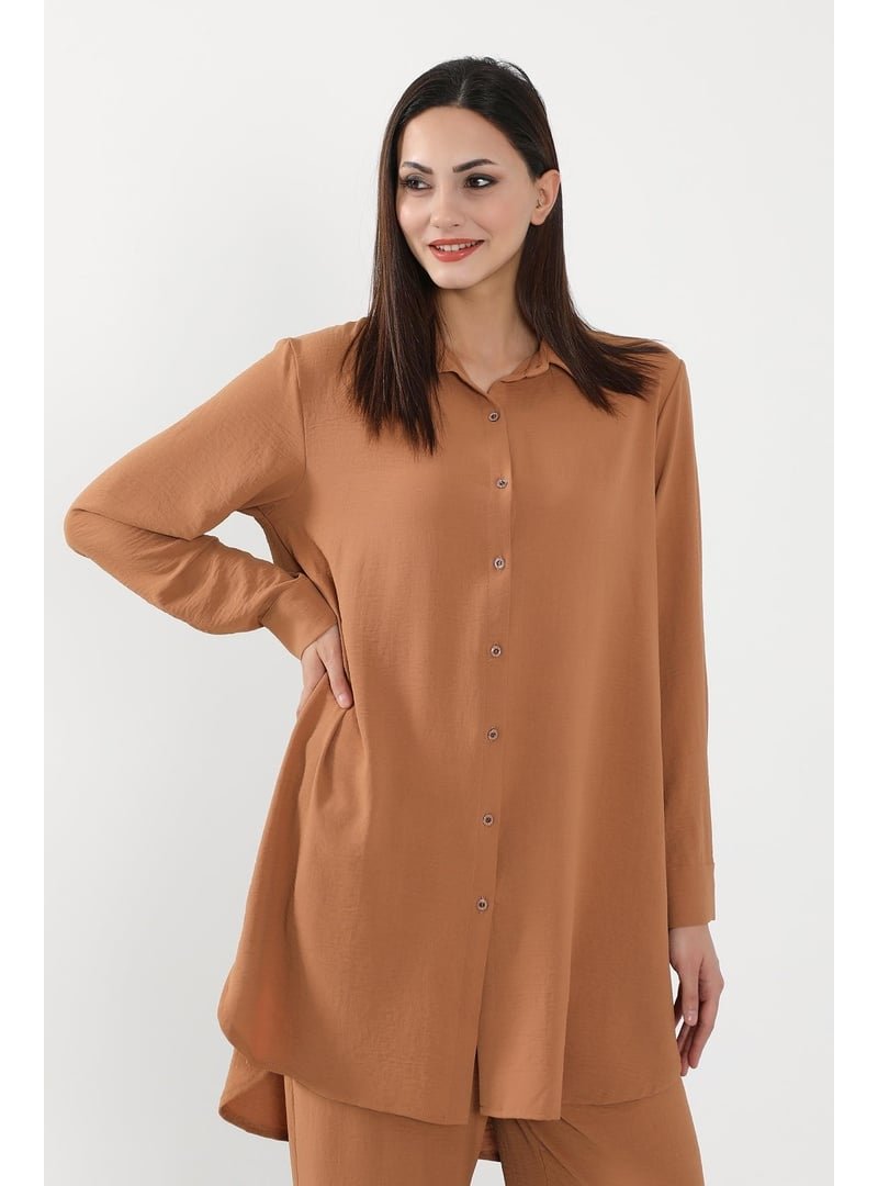 Aisha`s Design Camel Salaş Ve Şık Rahat Kesim Aerobin Uzun Gömlek,gm