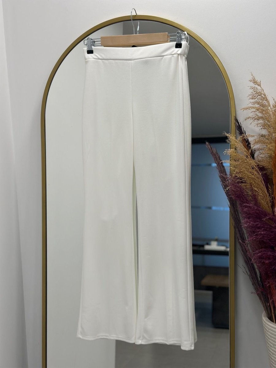 Ebrar Store Ceyda İspanyol Paça Skuba Pantolon Beyaz