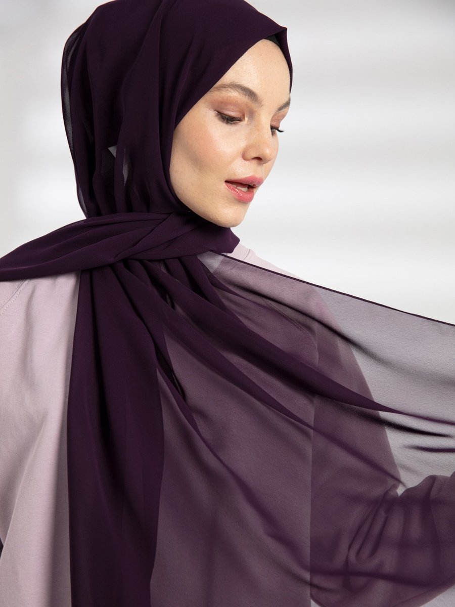 Pure Scarfs Şifon Şal Patlıcan Moru