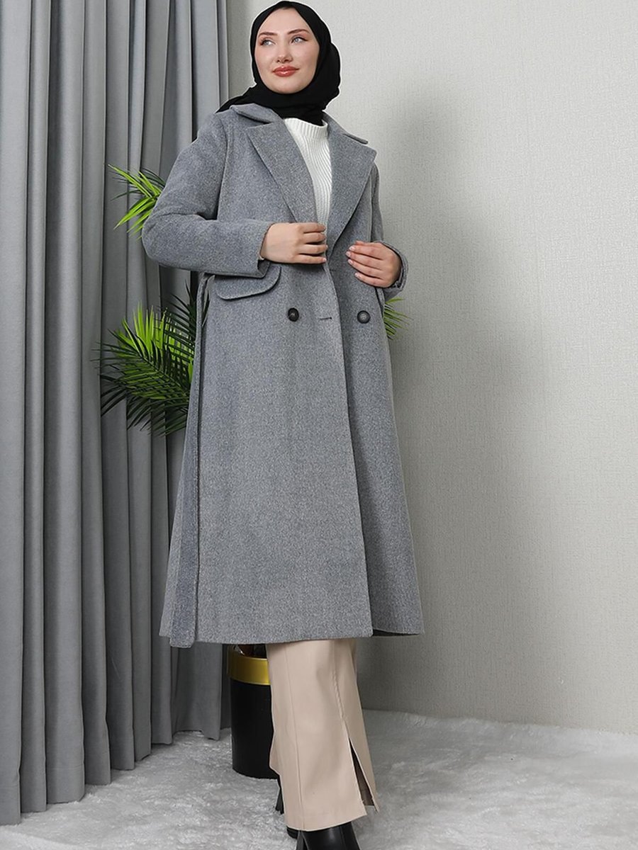 Giz Astore Premium Kaşe Kaban Gri