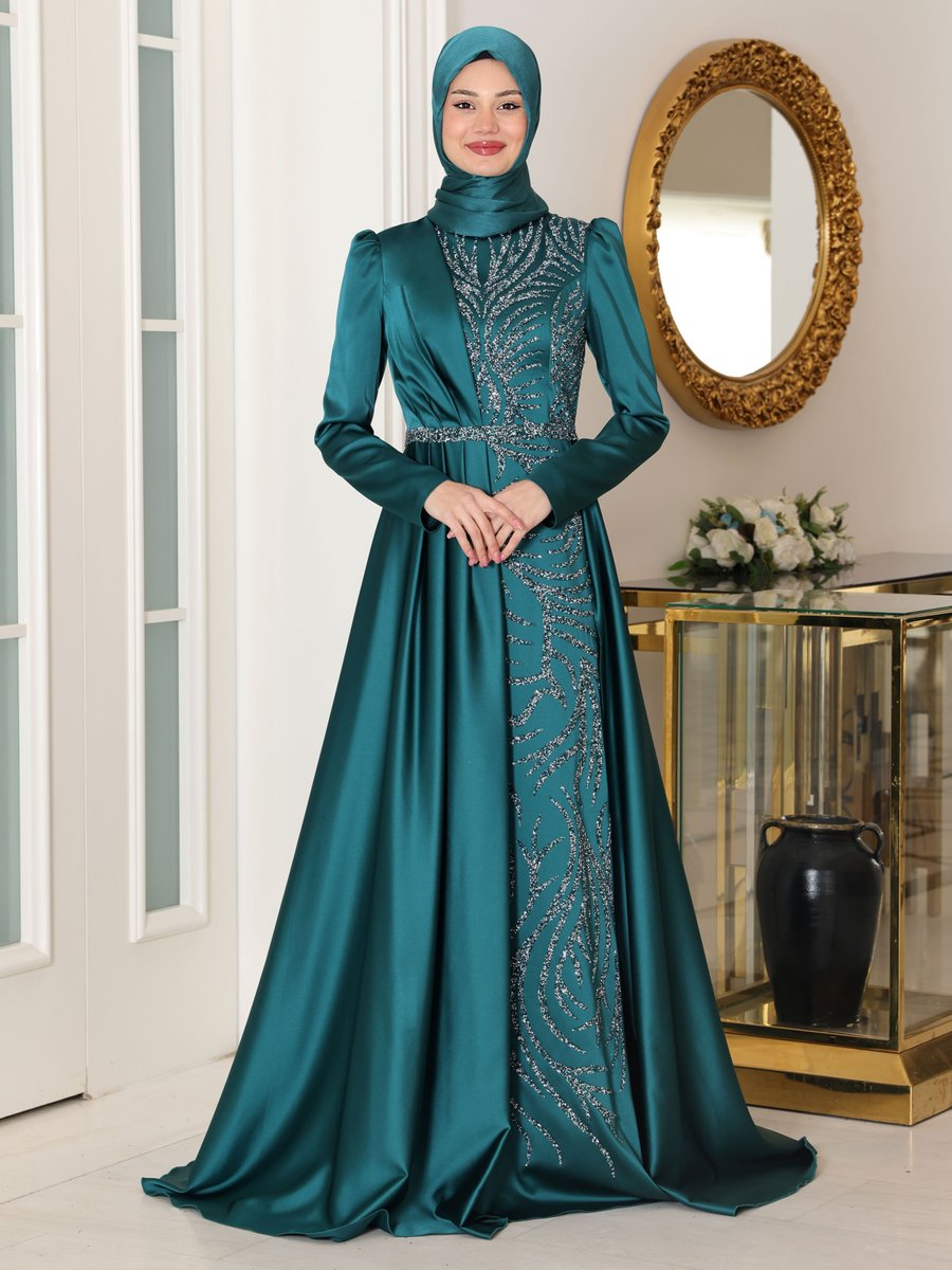 Azra Design Zümrüt Yeşili Mihrimah Abiye Elbise