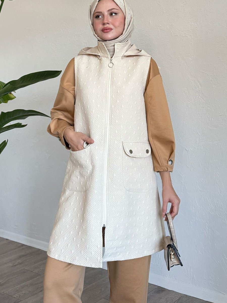 Instyle Cepli Kapitone Krem Yelek