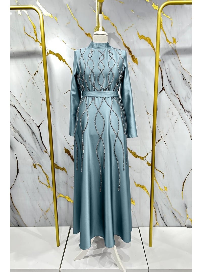 Hakimoda Mint Yeşili Feray Saten Abiye Elbise