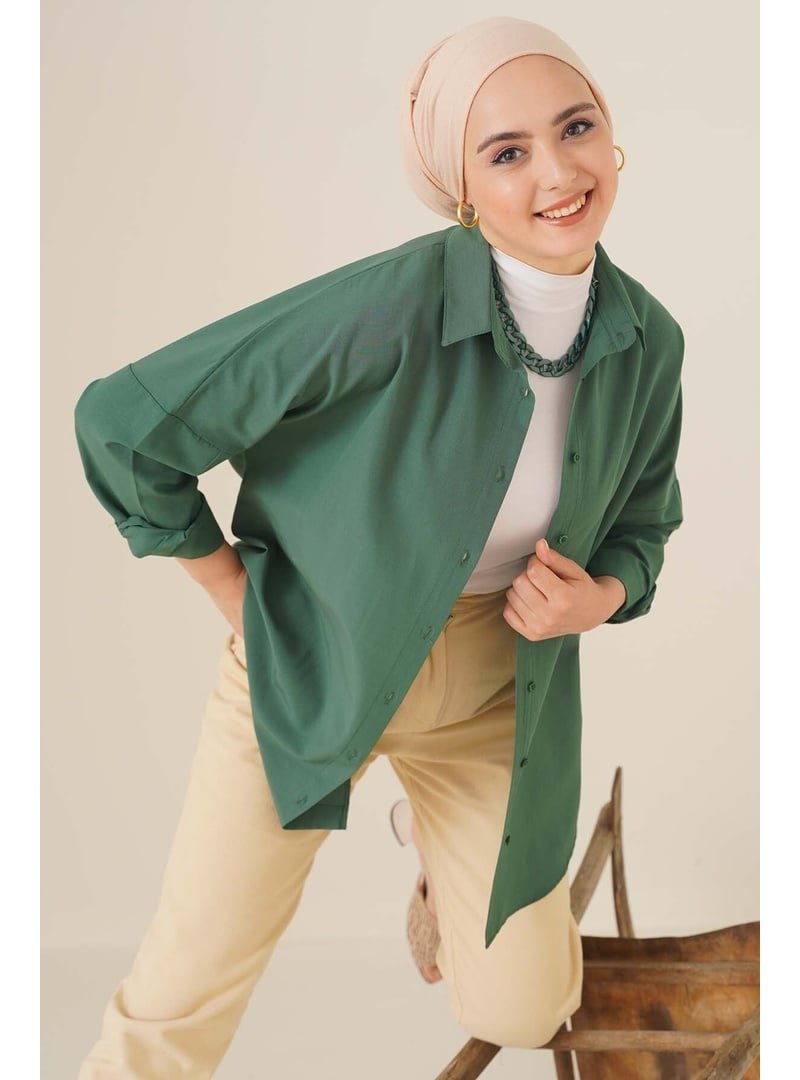 Bigdart Zümrüt Yeşili Oversize Basic Gömlek