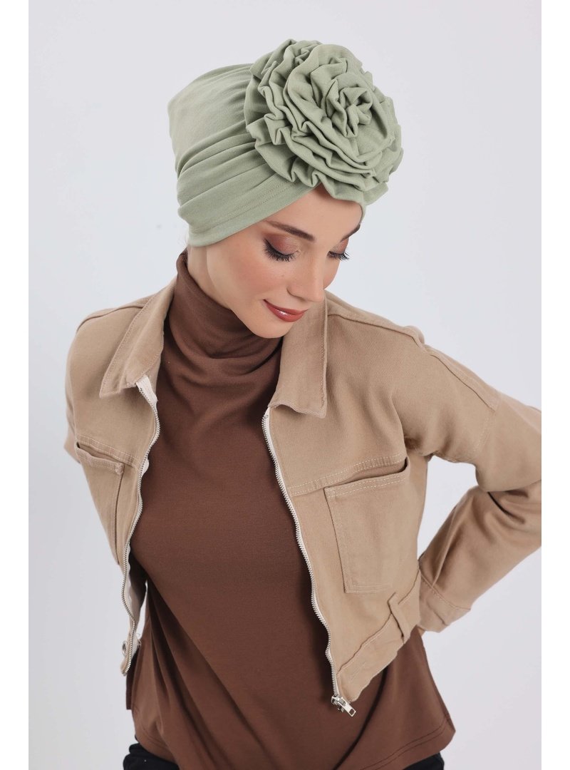Aisha`s Design 21rb Çağla Yeşili Güllü Bone Kışlık Türban,b