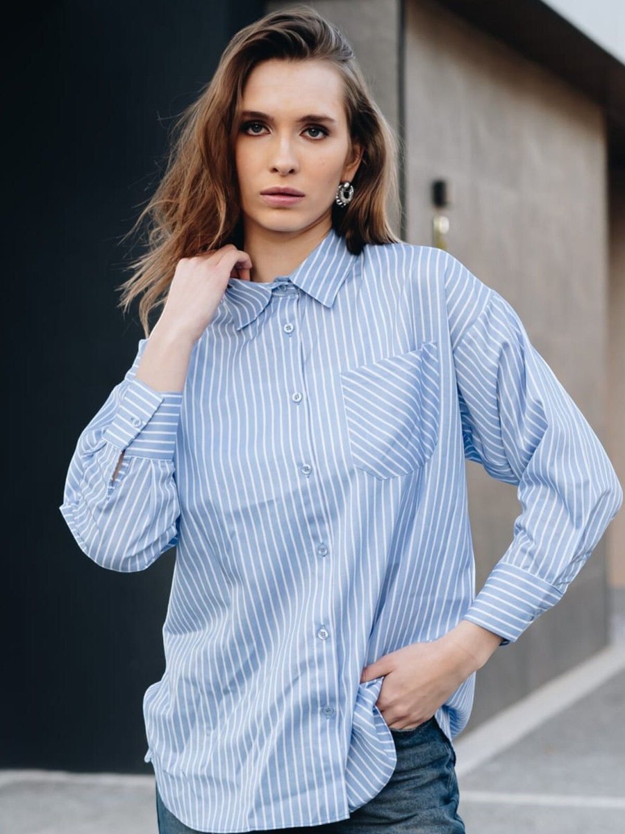 Pek Moda Bebe Mavi Beyaz Çizgili Uzun Kollu Tek Cepli Gömlek