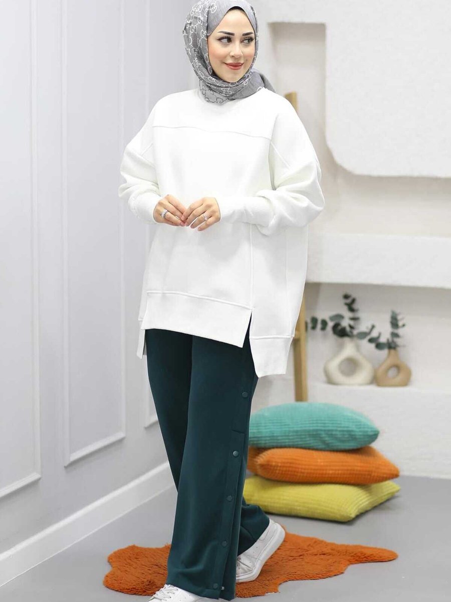 Cng Moda Tesettür Eteği Yırtmaçlı Basic Sweatshirt