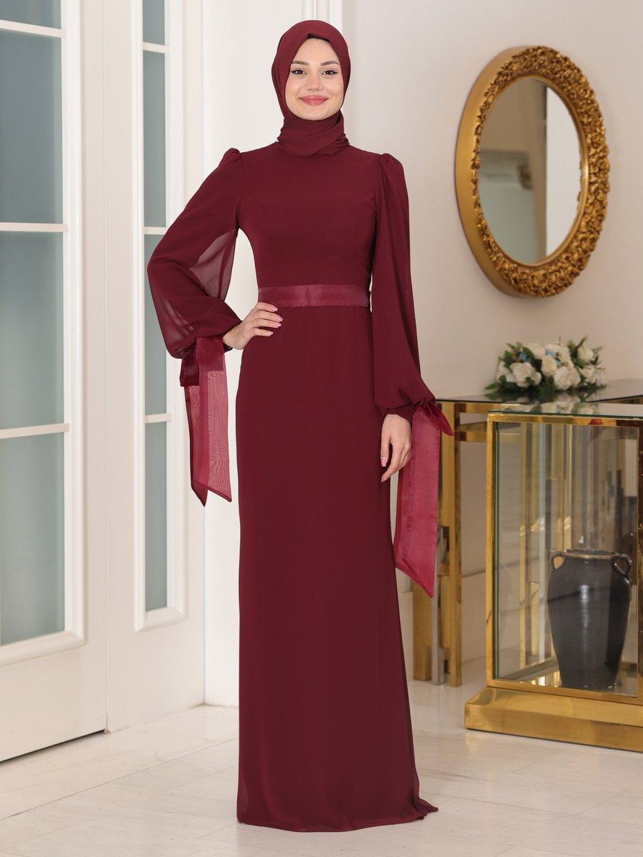 Azra Design Bordo Firuze Abiye Elbise