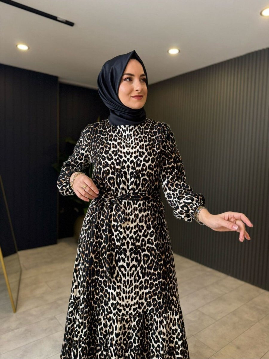 Rusemoda Leopar Desenli Pamuklu Elbise
