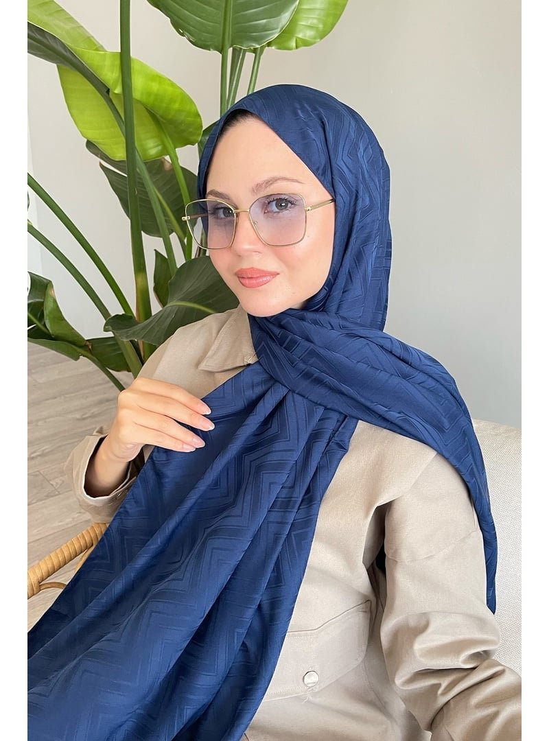 Ozprive Scarfs Zikzak Çizgili Lacivert Jakar Şal Ozprive Scarfs Zikzak Çizgili Lacivert Jakar Şal