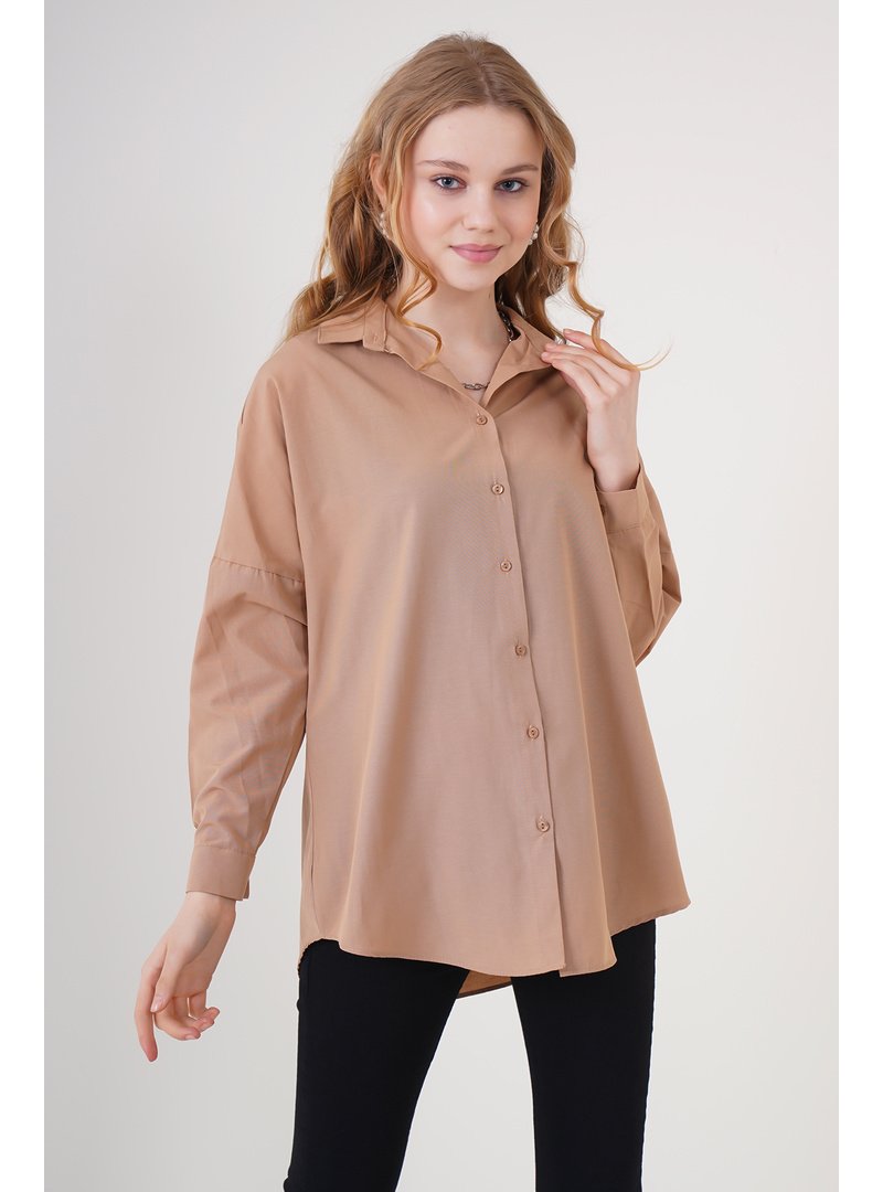 Bigdart Camel Oversize Uzun Basic Gömlek
