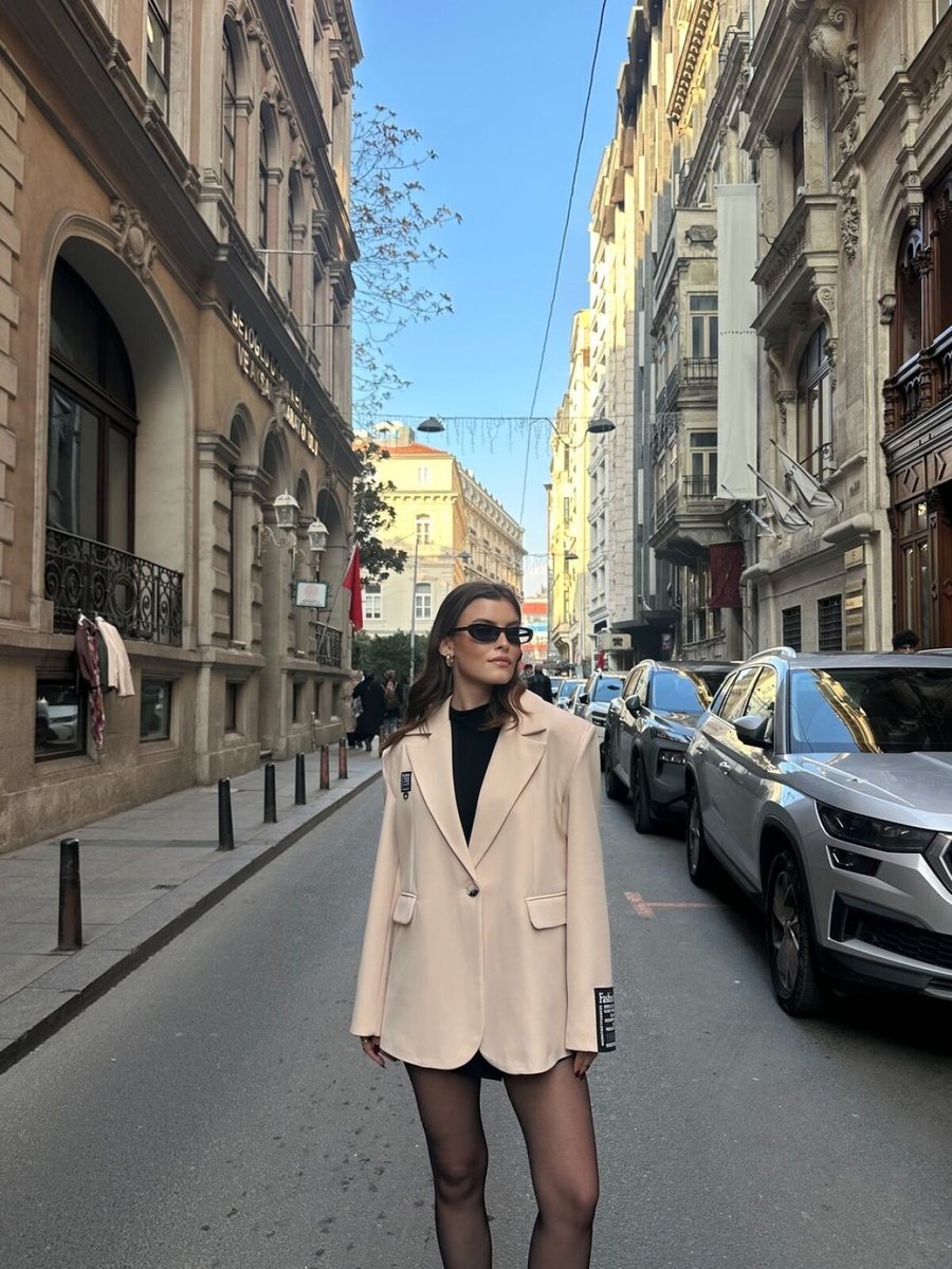 VOLT CLOTHİNG Bej Barkod Armalı Astarlı Blazer Ceket