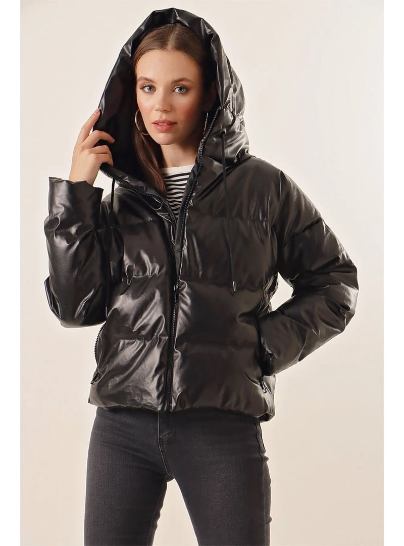 Bigdart Siyah Oversize Deri Mont