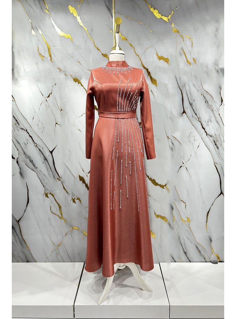 Hakimoda Somon Loya Krep Saten Abiye Elbise