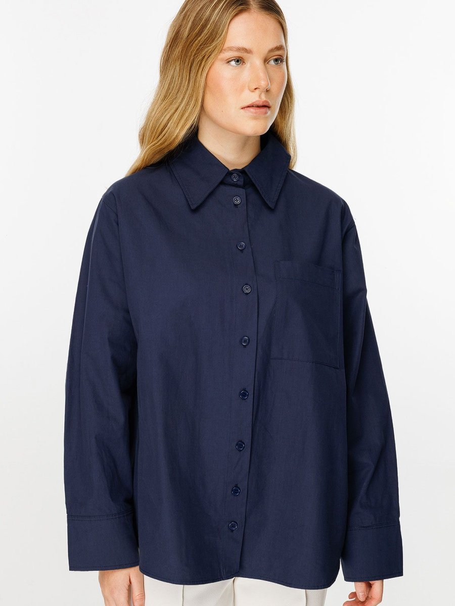 Hooopstore Premıum Oversıze Basic Poplin Lacivert Gömlek