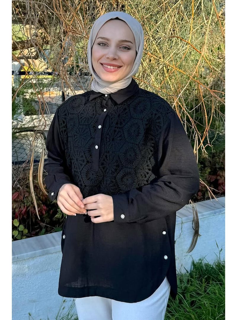 Salih Çelebi Siyah Önü Dantel Detaylı Tunik