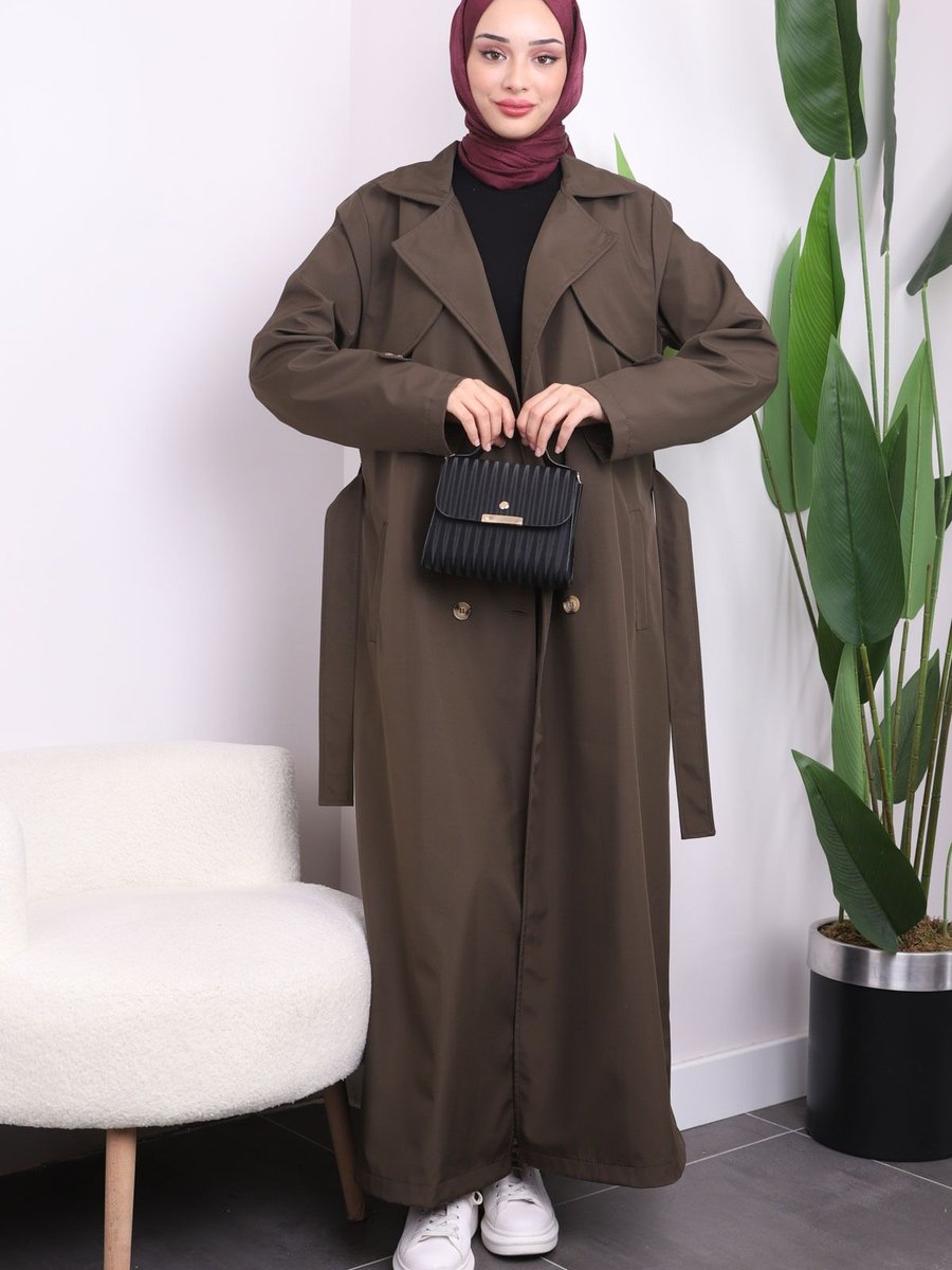 İmajbutik Haki Bel Kuşaklı Düğmeli Trenç