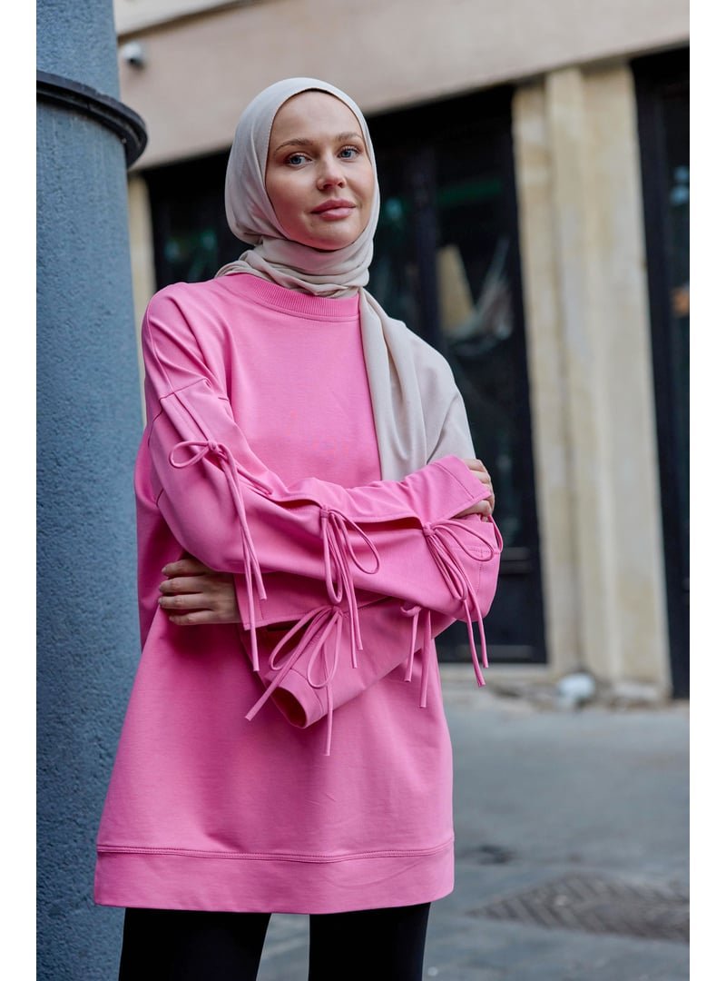 Locco Moda Pembe Kolu Bağcık Detaylı Tunik