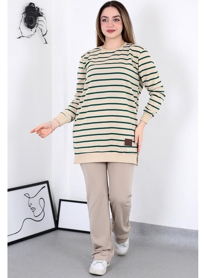 Pelsu Moda Zümrüt Yeşili Çizgili Tunik
