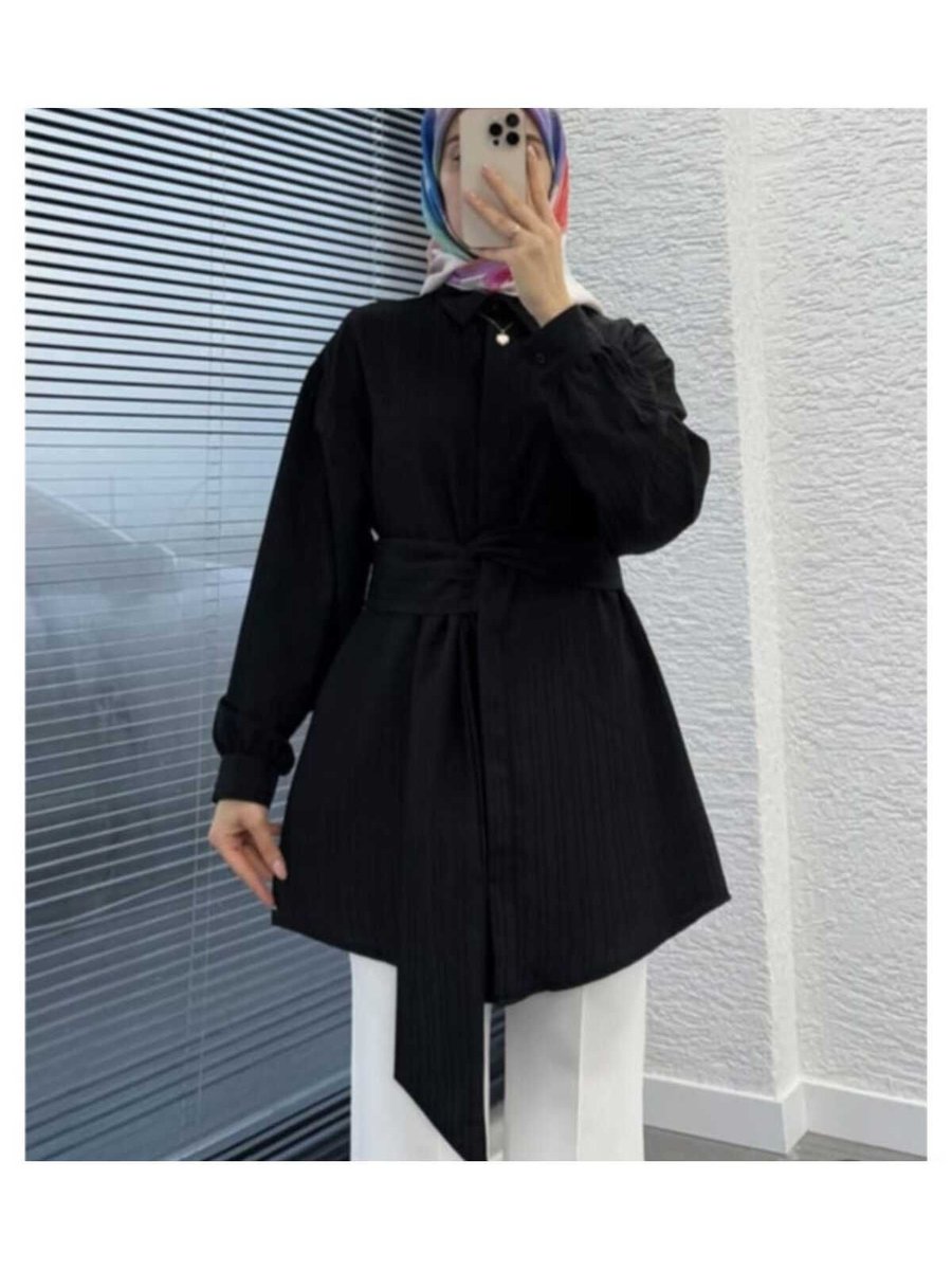 Emira Life Kadın Beli Kuşaklı Flamlı Gömlek