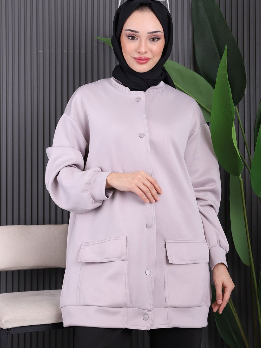 İmajbutik Gri Çıtçıtlı Scuba Ceket İmajbutik Gri Çıtçıtlı Scuba Ceket