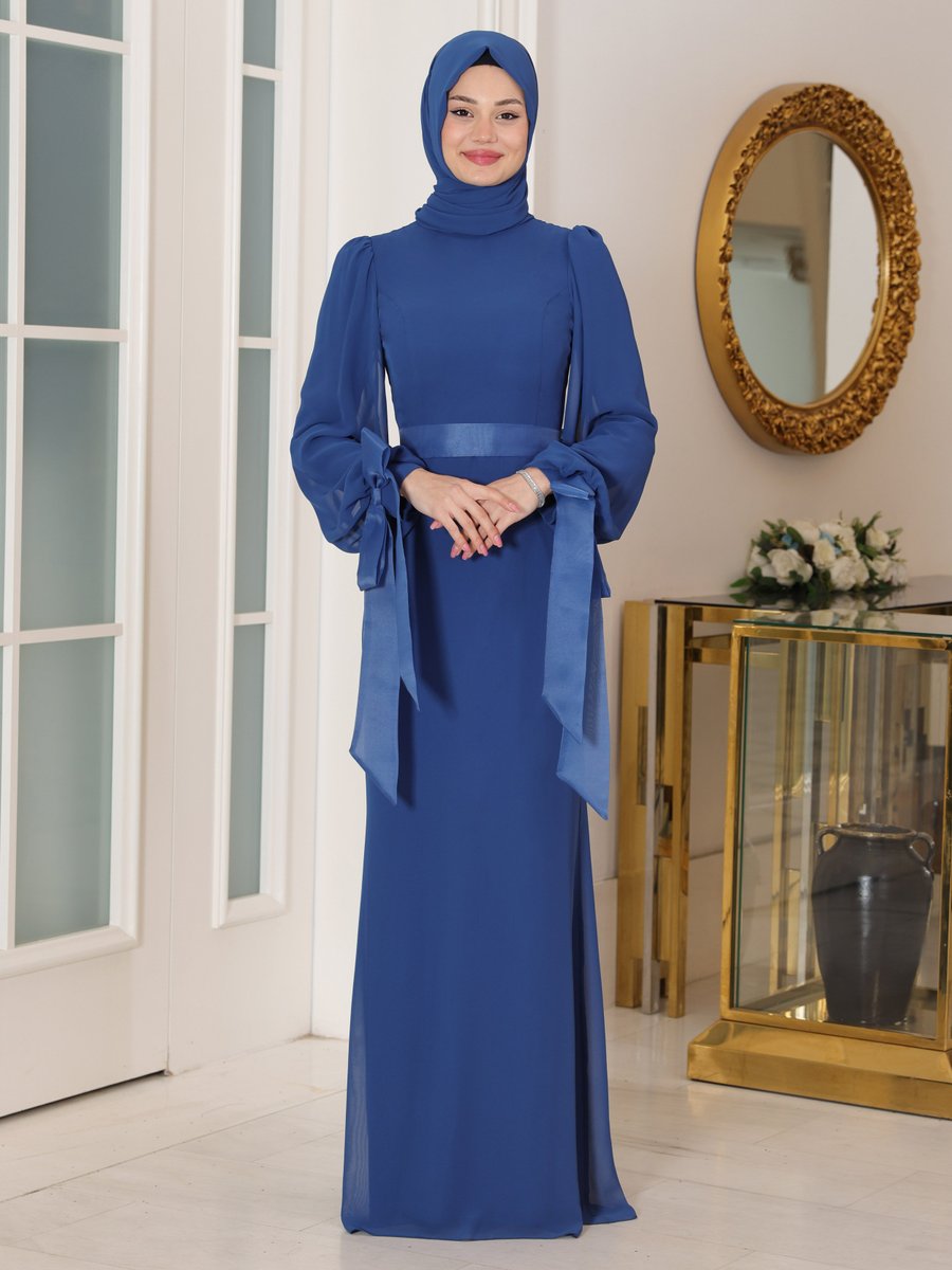 Azra Design Kot Mavi Firuze Abiye Elbise