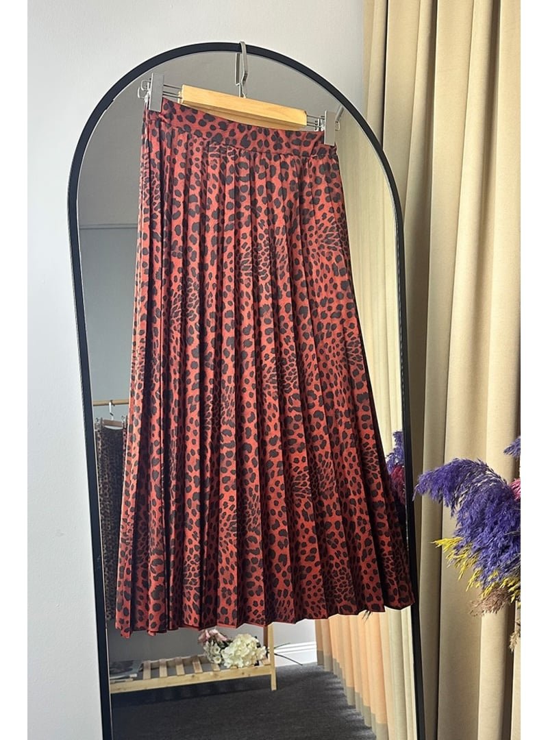 Bestenur Bordo Leopar Desen Piliseli Etek
