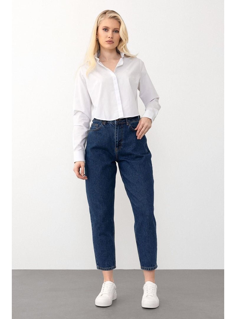 Olcay Koyu Mavi Yüksek Bel Carrot Fit Jean Pantolon