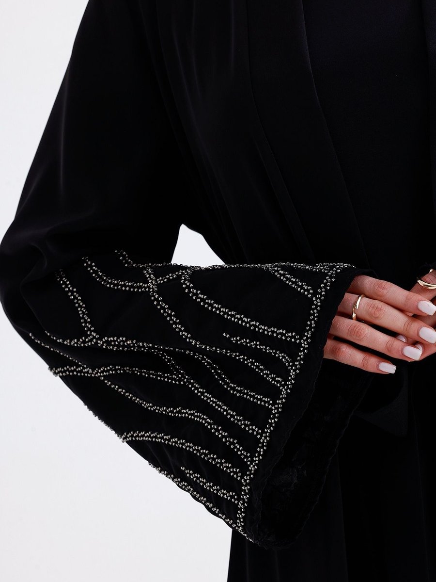 Leyla Store Şık Taş Detaylı Siyah Ferace