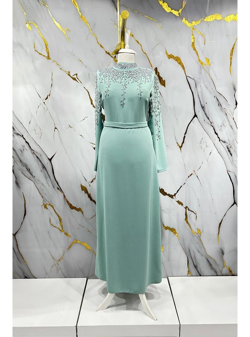 Hakimoda Mint Yeşili Alin Krep Abiye Elbise
