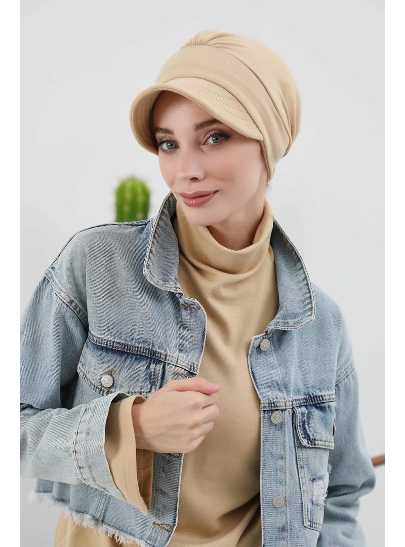 Aisha`s Design 73rb Bej Siperlikli Şapka Bone,b