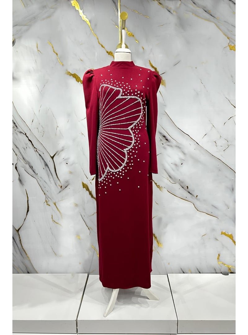 Hakimoda Bordo Zer Krep Abiye Elbise