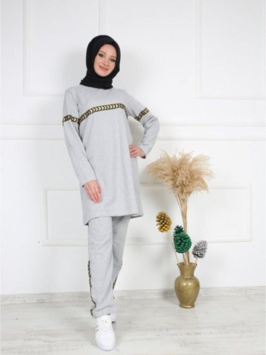 Cng Moda Sarı Şerit Gri Eşofman Takımı