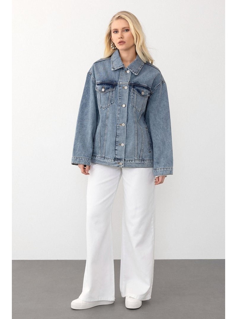 Olcay Mavi Oversize Kot Ceket