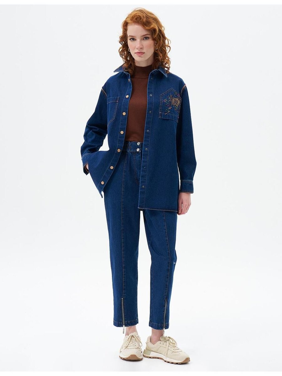 Kayra Paçası Fermuarlı Denim Pantolon Lacivert