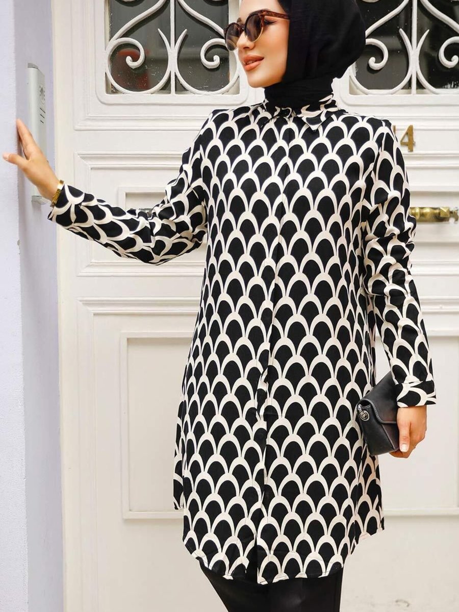Neva Style Desenli Siyah Tunik