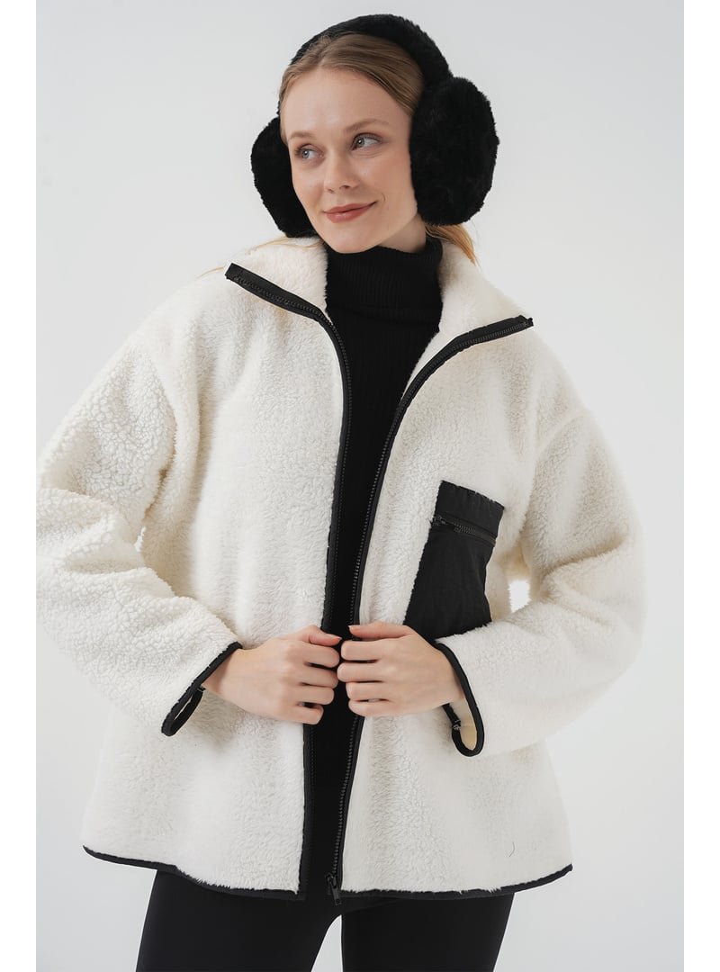 Bigdart D. Siyah Fermuarlı Oversize Peluş Ceket Mont