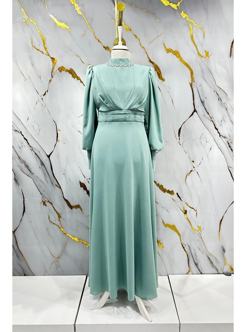 Hakimoda Mint Yeşili Katre Krep Abiye Elbise