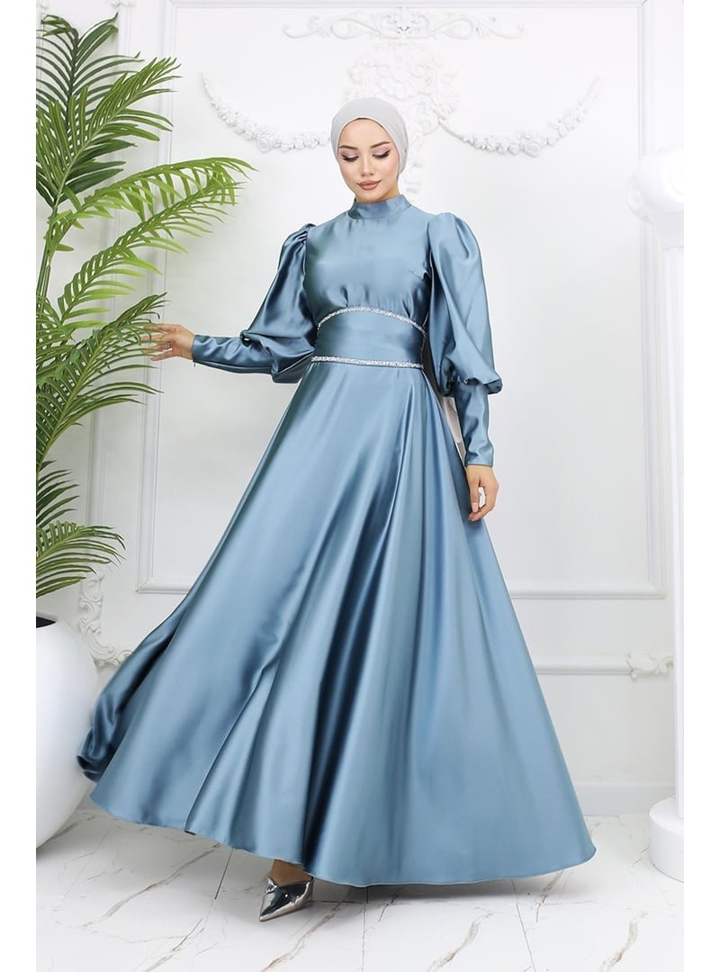 Hakimoda Mint Yeşili Sehran Saten Abiye Elbise