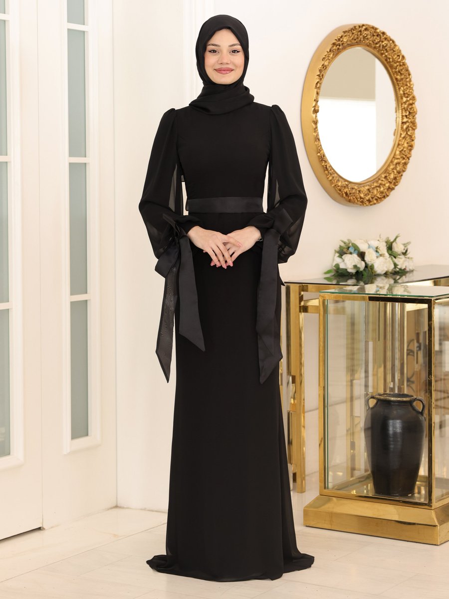 Azra Design Siyah Firuze Abiye Elbise