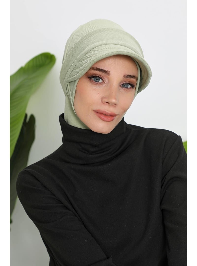 Aisha`s Design 82rb Çağla Yeşili Çıkarılabilir Siperlikli Kışlık Türban,b