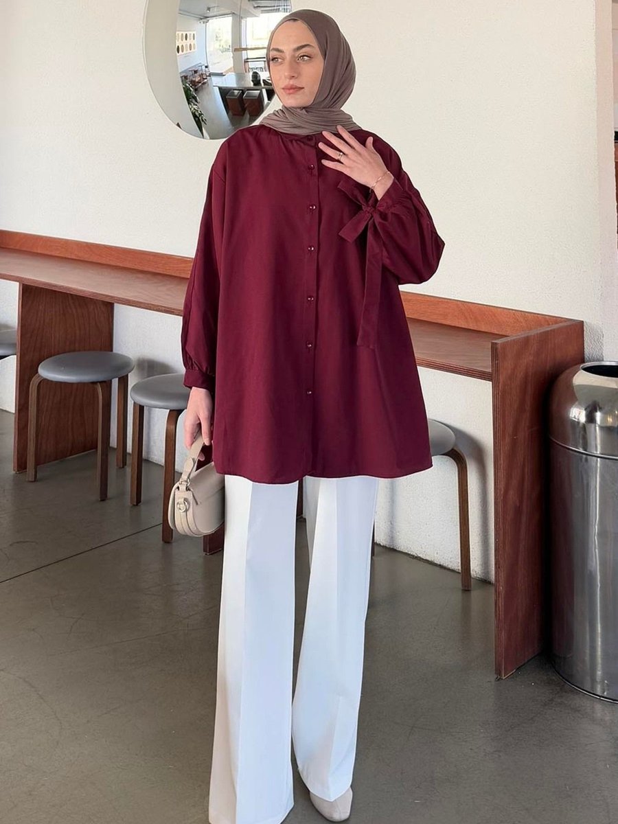 Lamelif Kol Detaylı Gömlek Bordo