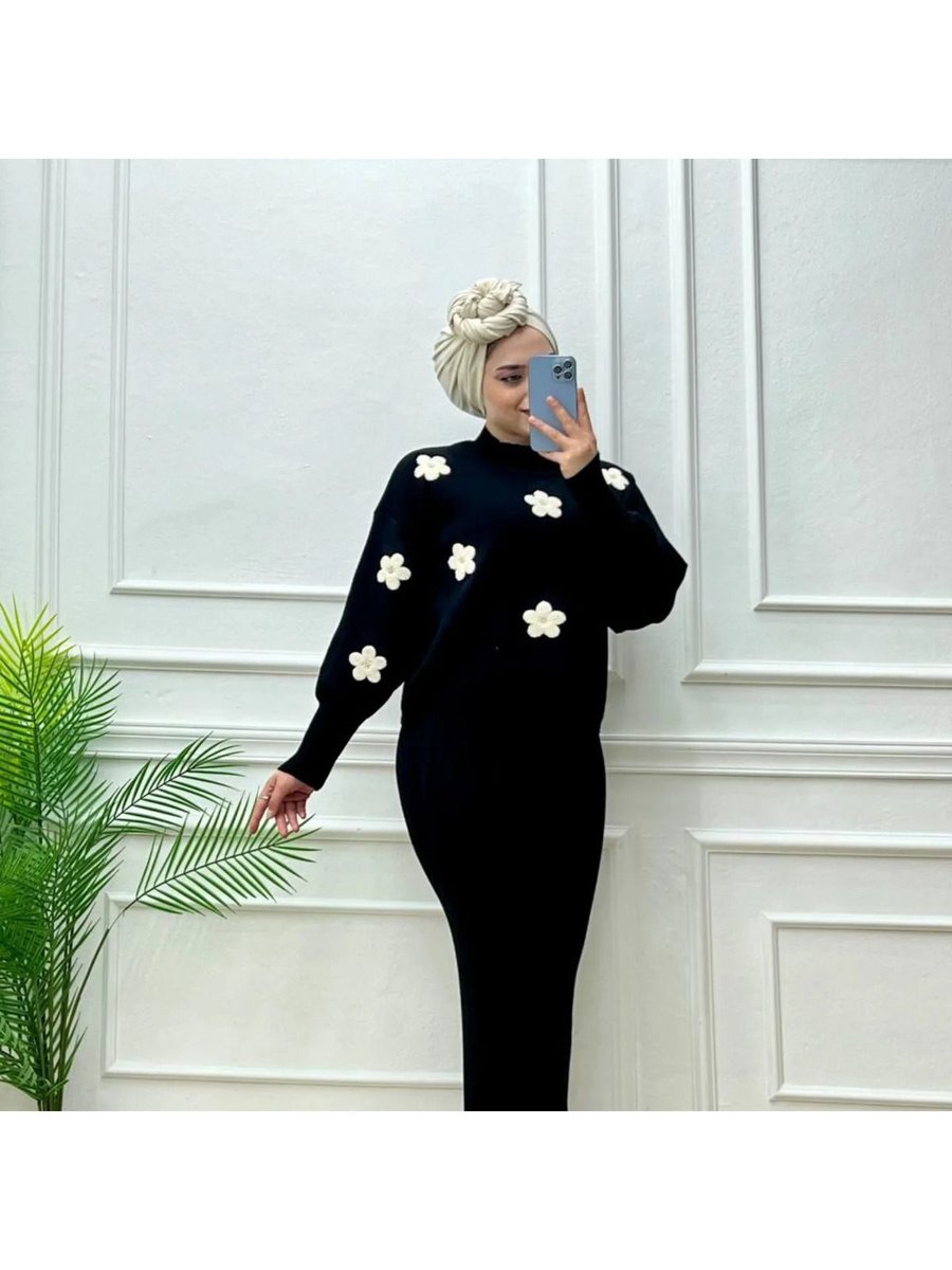Moda Papatyalı Triko Elbise