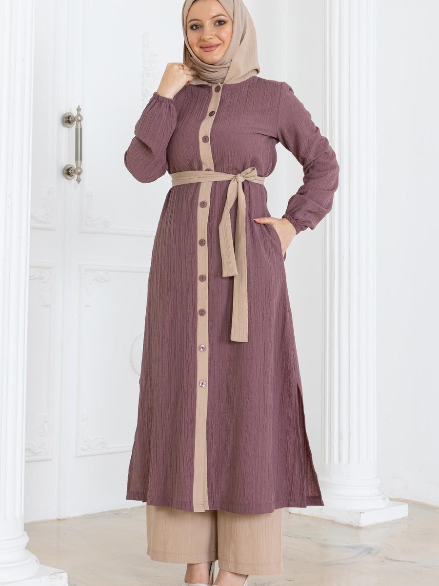 Modamihram Gül Kurusu Kapüşonlu Düğmeli Takım