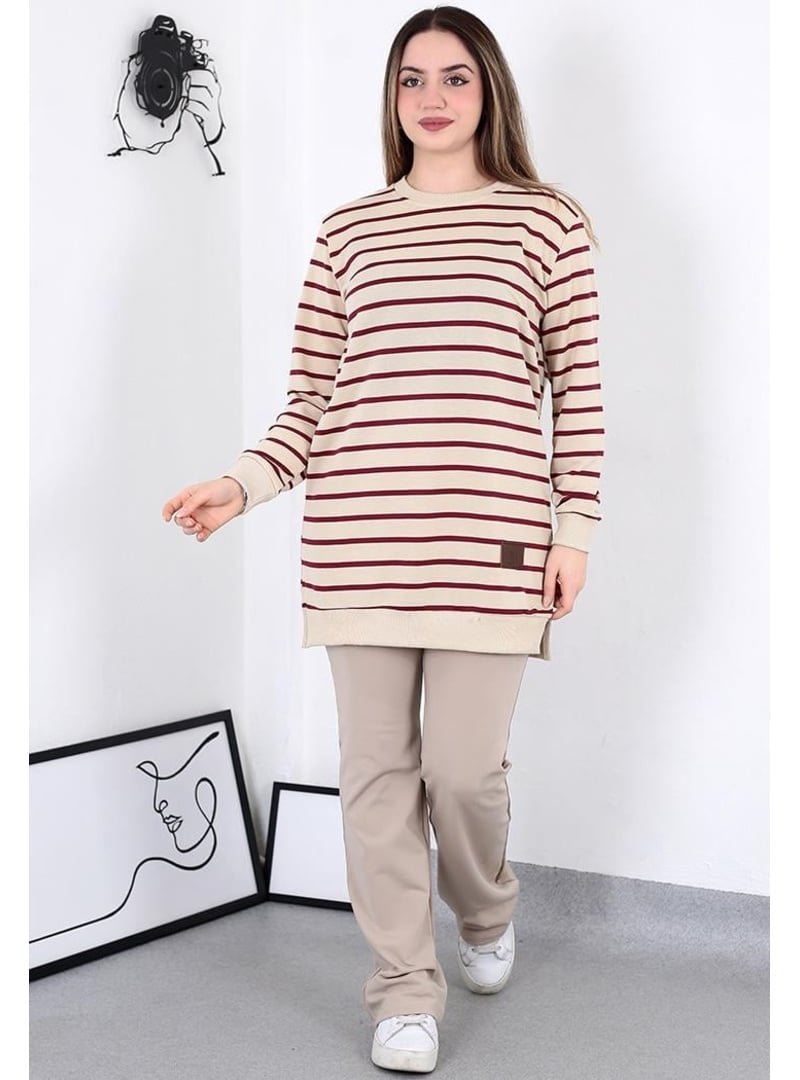 Pelsu Moda Bordo Çizgili Tunik